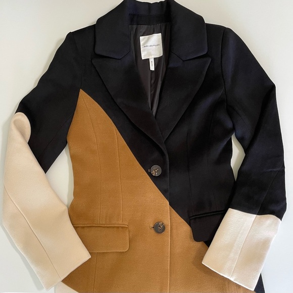 Anthropologie Avec Les Filles Wavy Colorblock Coat Calico Black Tan Cream XXS - Picture 11 of 16